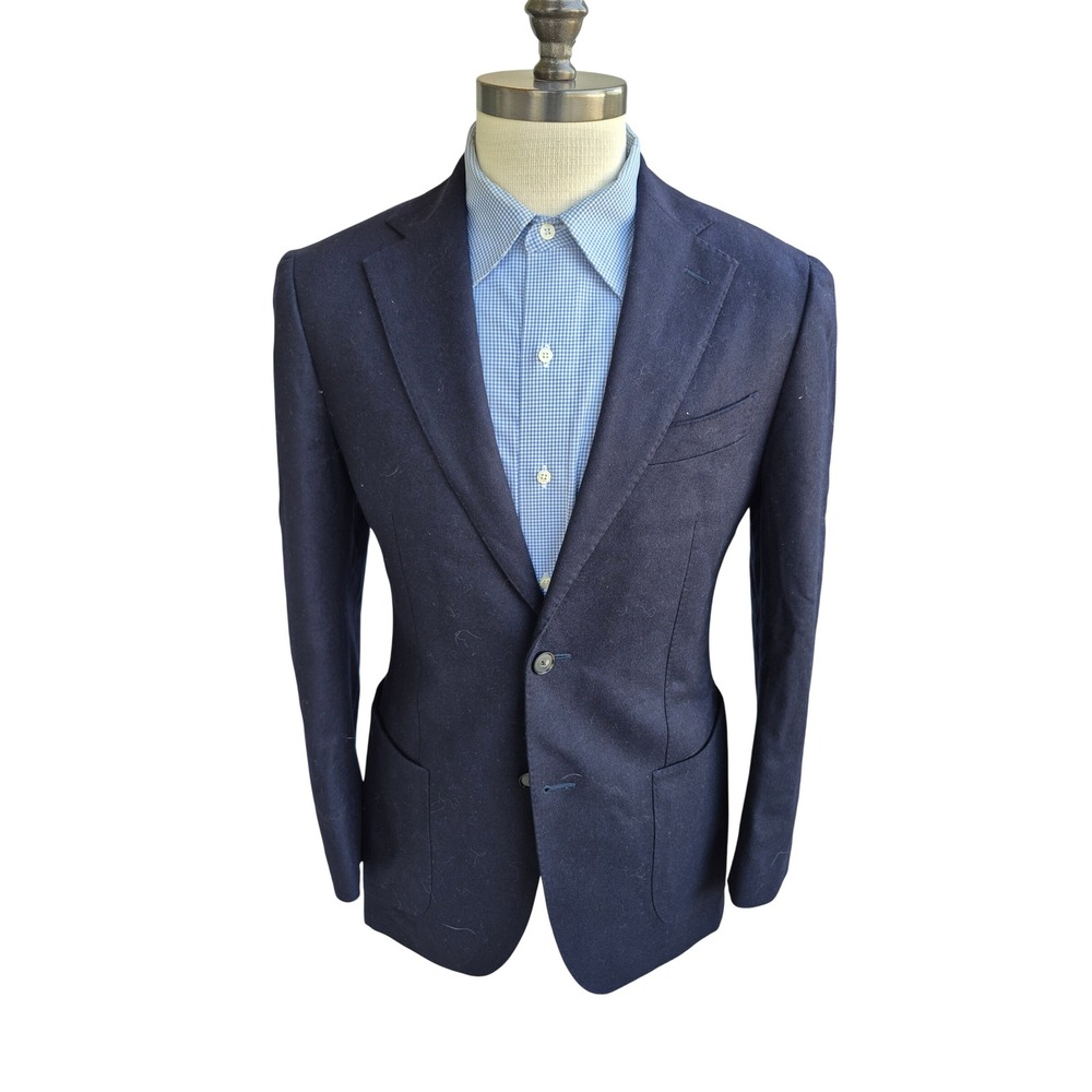 Suitsupply Navy Havana Patch Blazer Vitale Barberis Canonico Wool Flannel 38 R